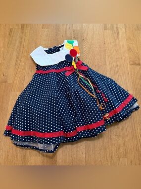 Rare Editions 12 MONTHS 1st Birthday Blue Polka Dot Balloon Dress